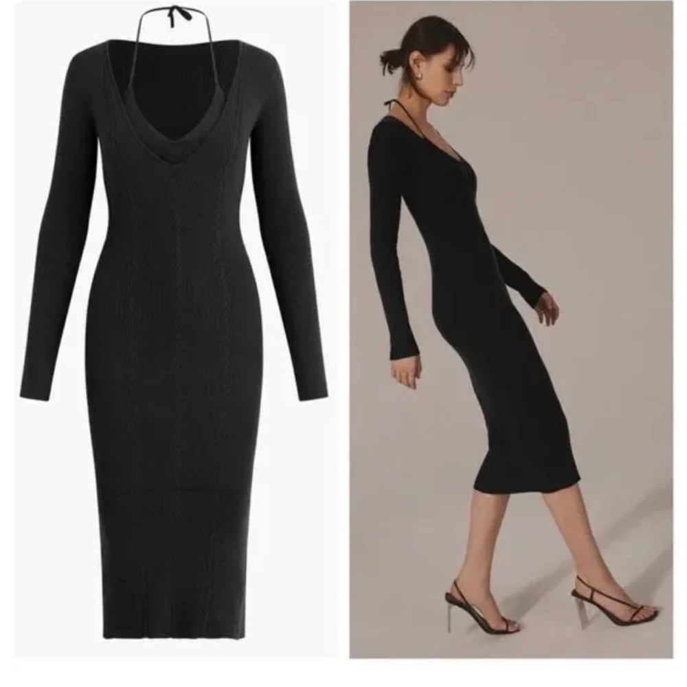Favorite Daughter The Take Me Somewhere Ribbed Peekaboo Halter Midi in Navy M